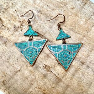 Enchanting teal and bronze boho Earrings w Gypsy vibe